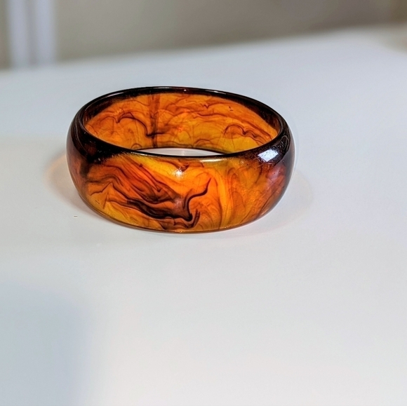 Bakelite 1940s Tortoise Chunky Antique Bangle Bracelet - Picture 1 of 7